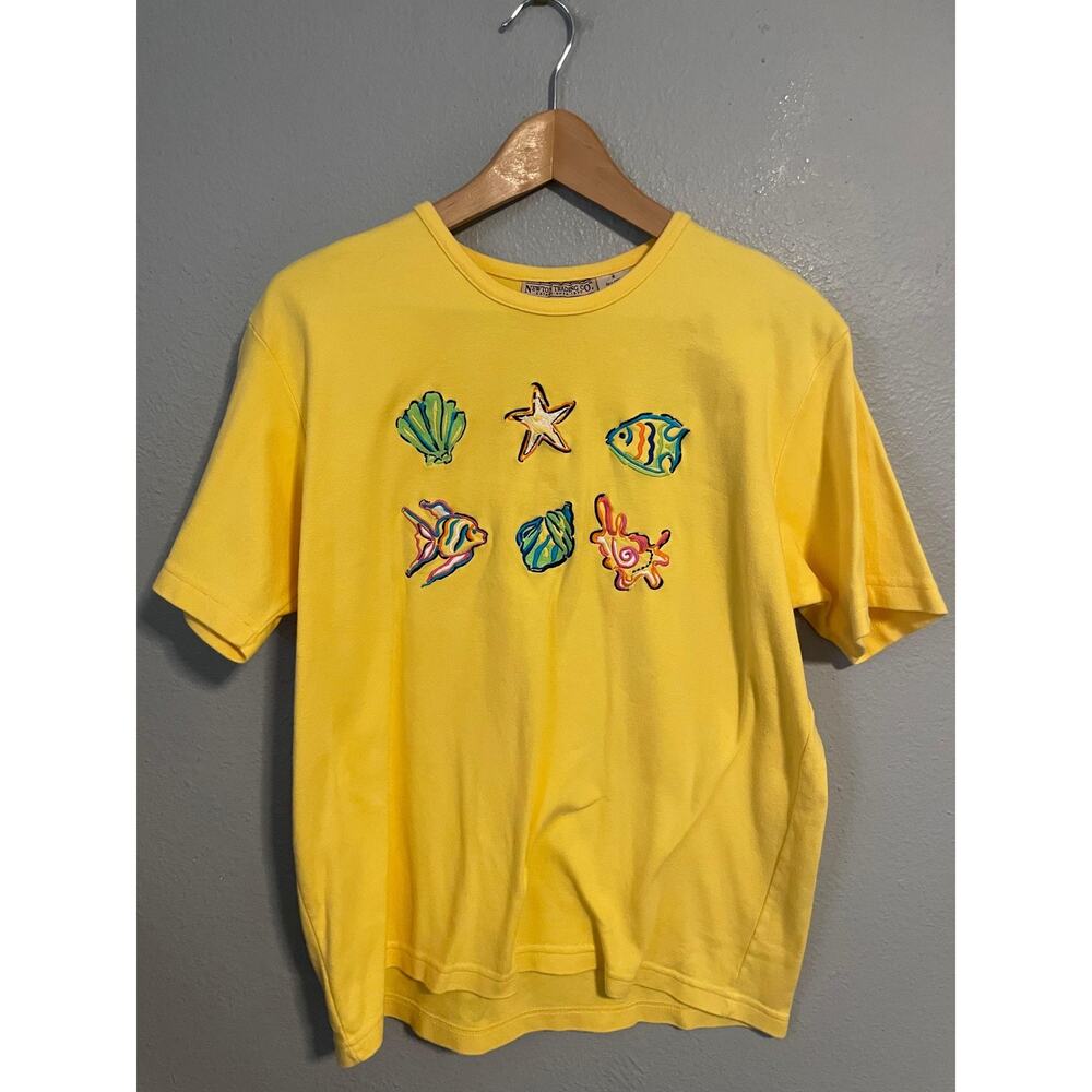 Vintage Newton Trading Co Shirt Womens Medium Yellow Sea Life Embroidered 90s